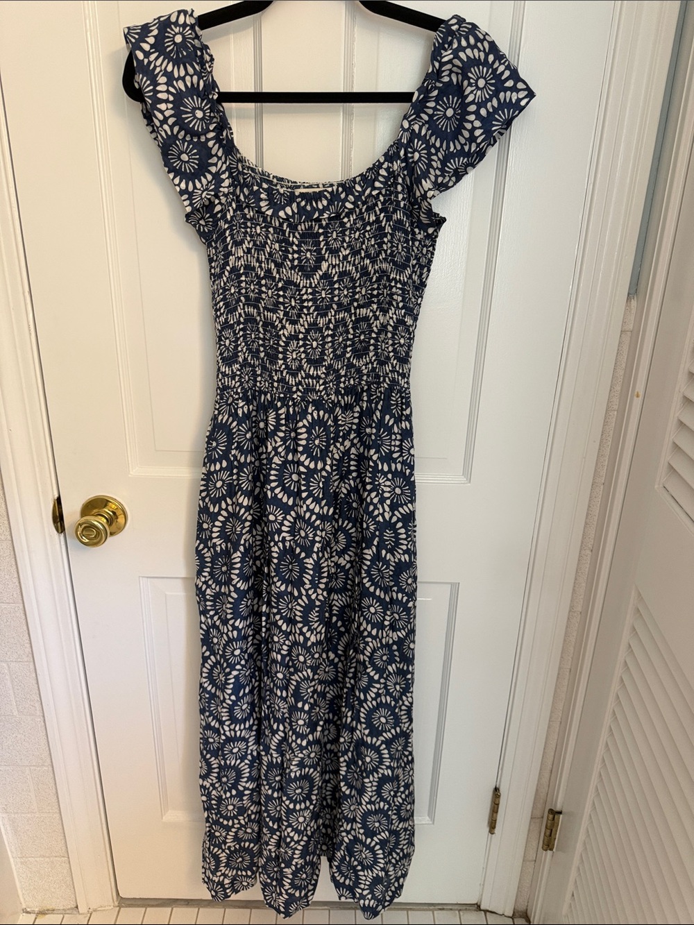 Navy Floral Smocked Maxi Dress